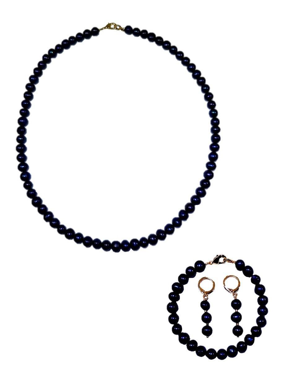 Aretes, collar y pulsera de esfera 14 K perla
