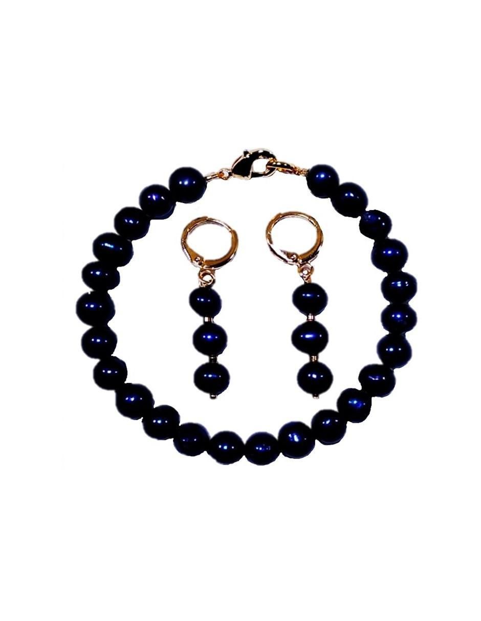 Set pulsera con perla 14 K acabado liso