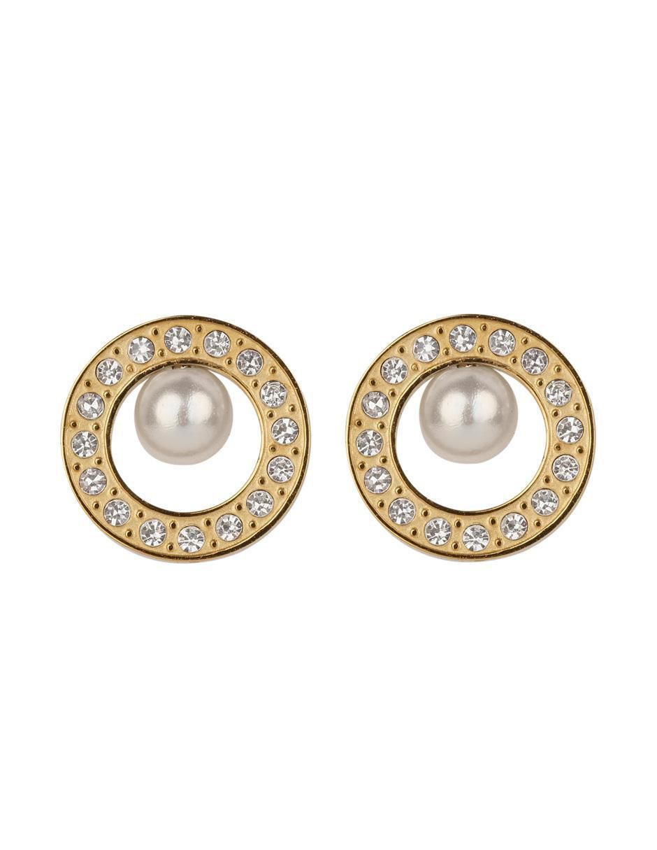Aretes circulares con acabado baño de oro perla