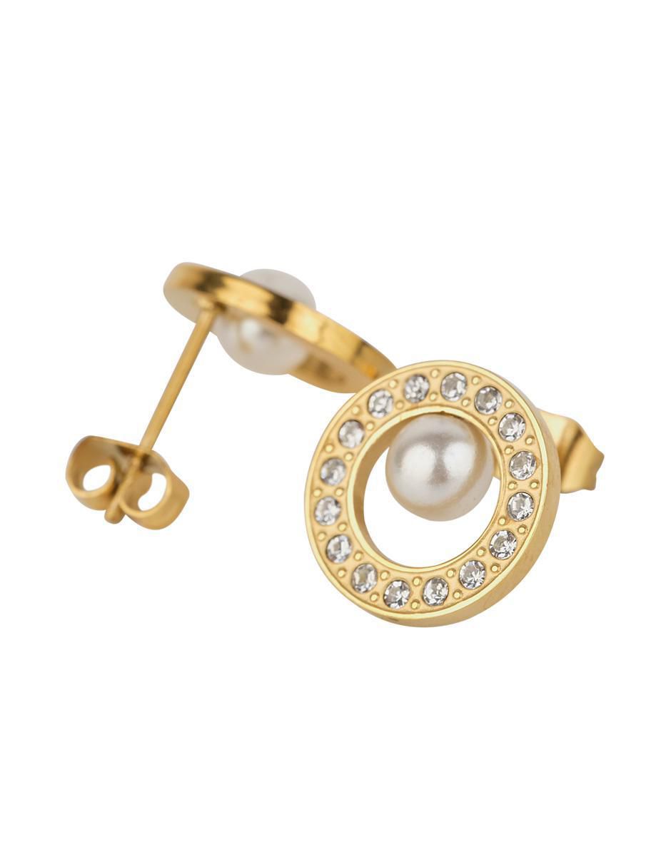 Aretes circulares con acabado baño de oro perla 2