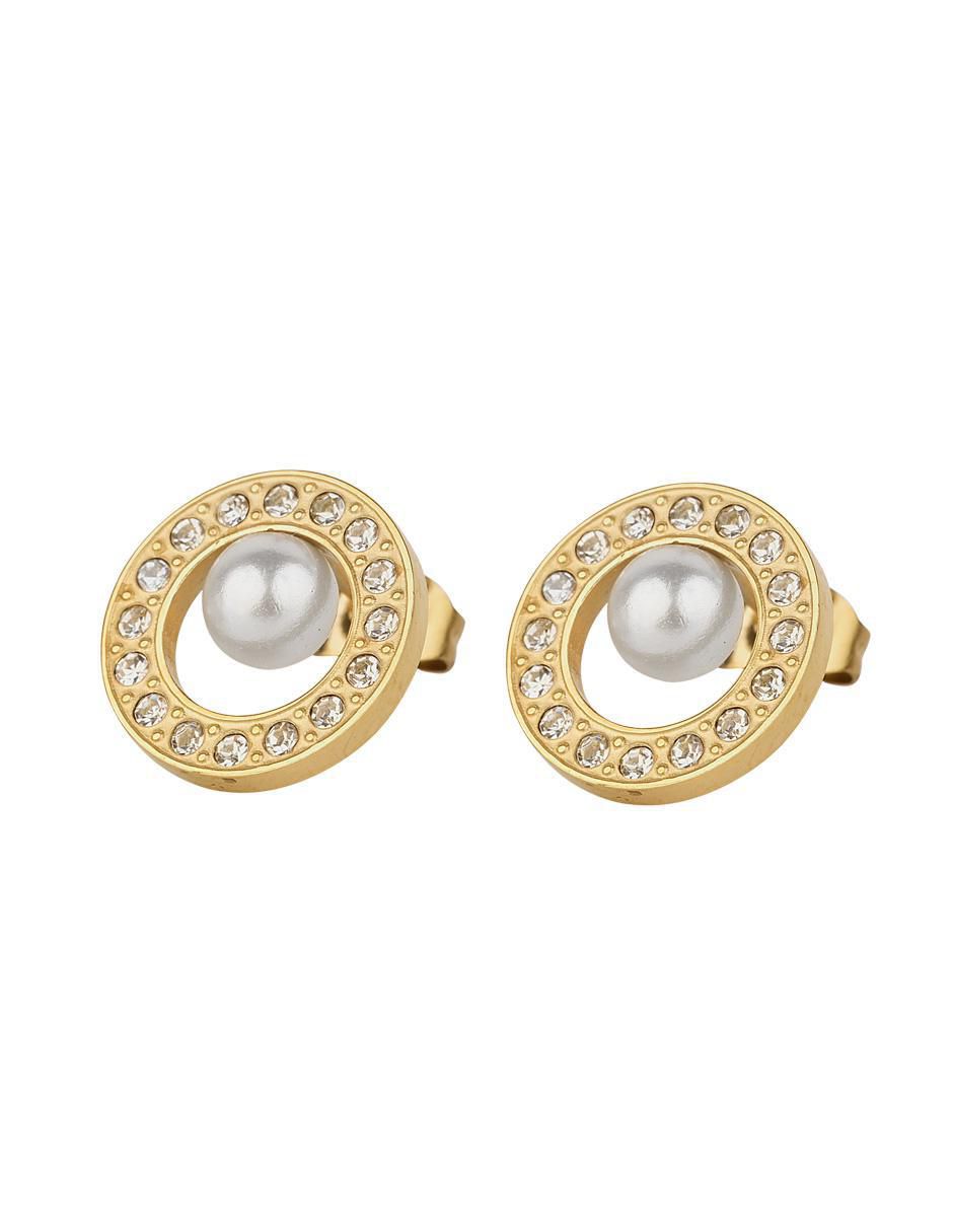 Aretes circulares con acabado baño de oro perla 3