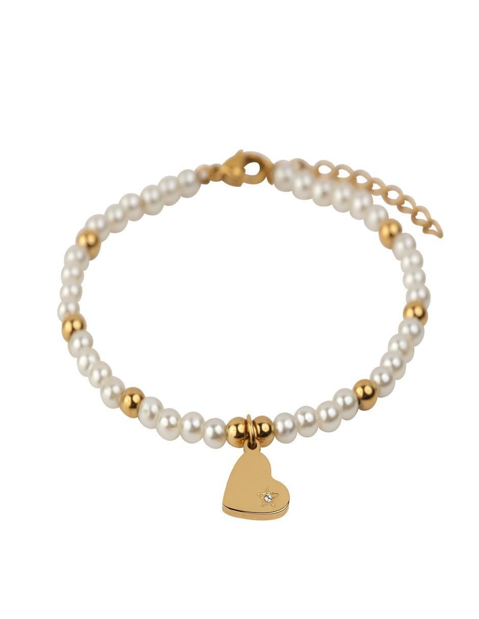 Pulsera con perla 18 k Annie Corazón con acabado baño de oro 5