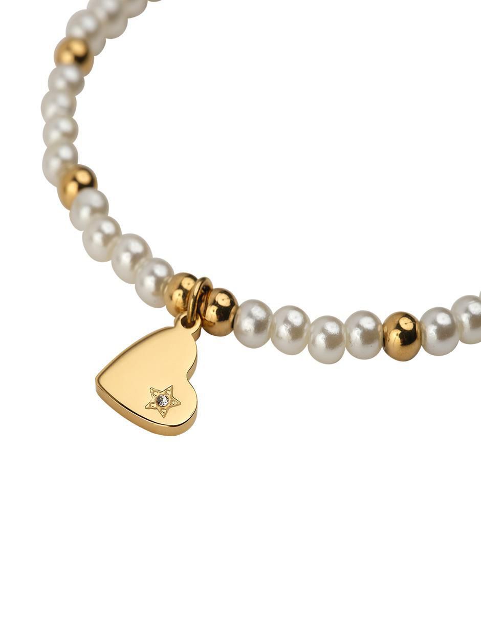 Pulsera con perla 18 k Annie Corazón con acabado baño de oro 4