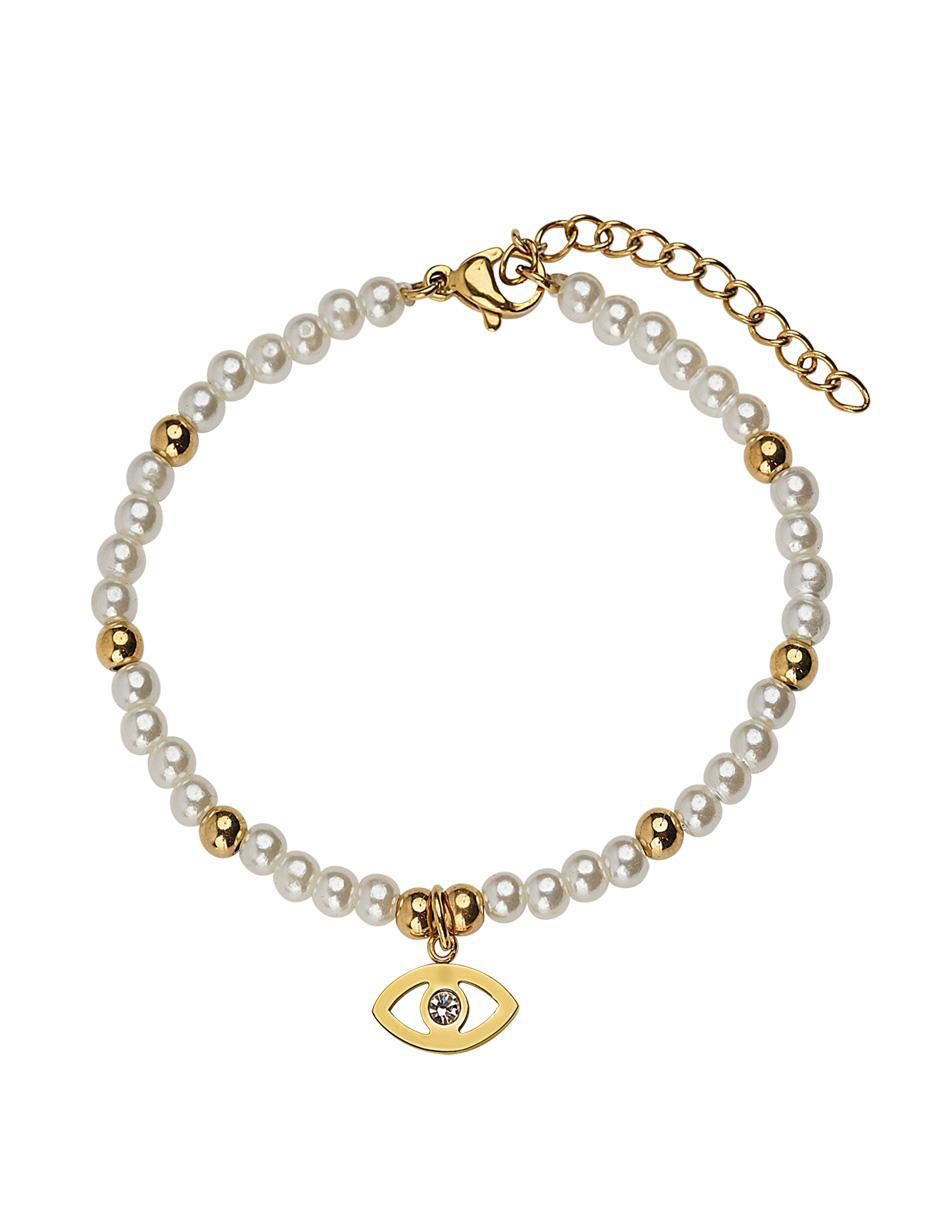 Pulsera con perla 18 k Annie Ojo Turco con acabado brillante Pulsera con perla 18 k Annie Ojo Turco con acabado brillante