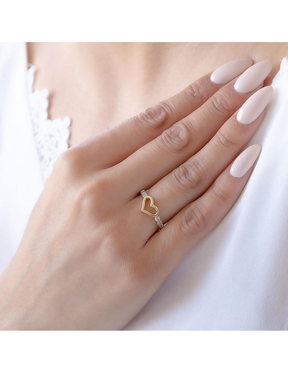 Anillo de corazón 14 k de oro zirconia brillante 4