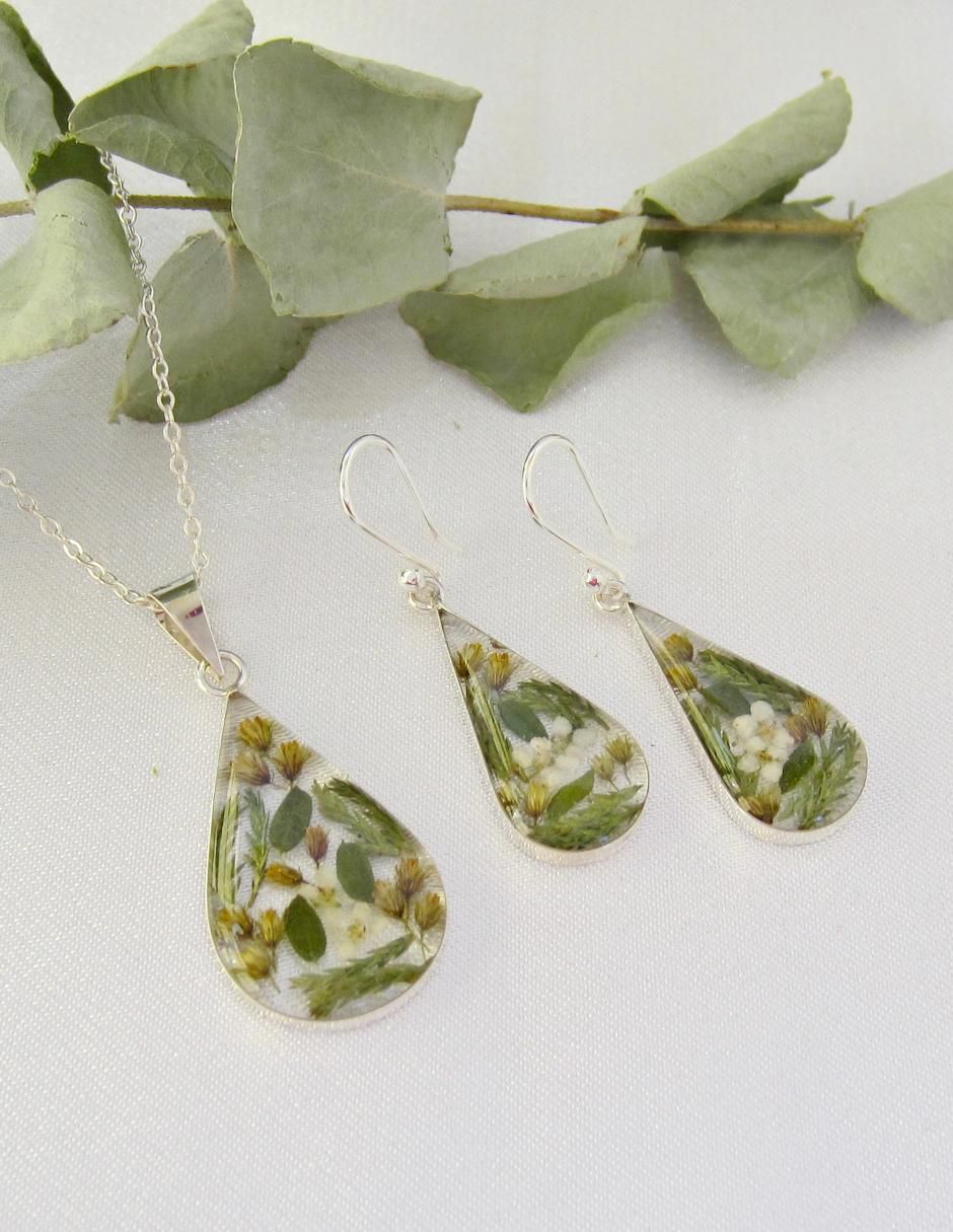 Aretes y collar de gota de plata p 925 4