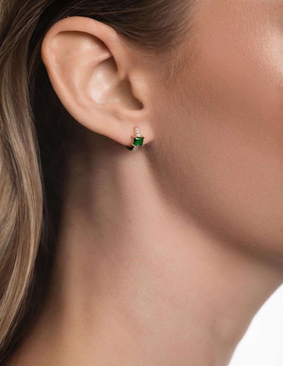 Aretes circulares de plata P 925 esmeralda 4