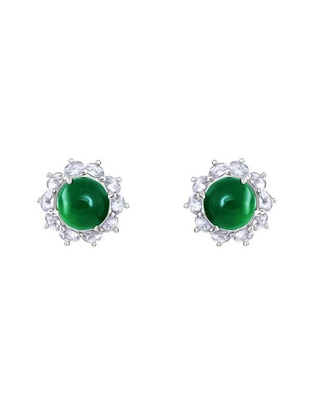 Broqueles circulares de plata P 925 agata verde natural Broqueles circulares de plata P 925 agata verde natural