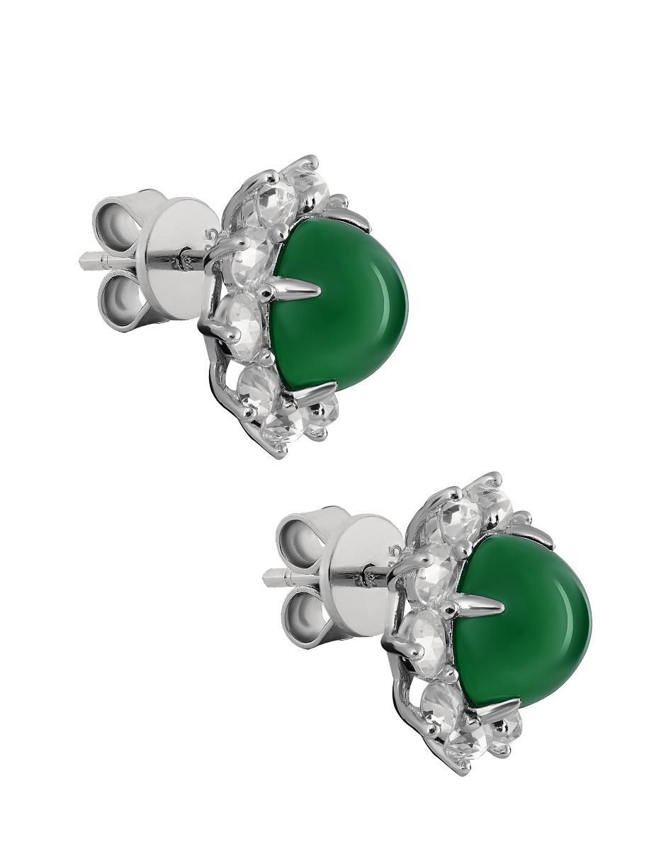 Broqueles circulares de plata P 925 agata verde natural 2