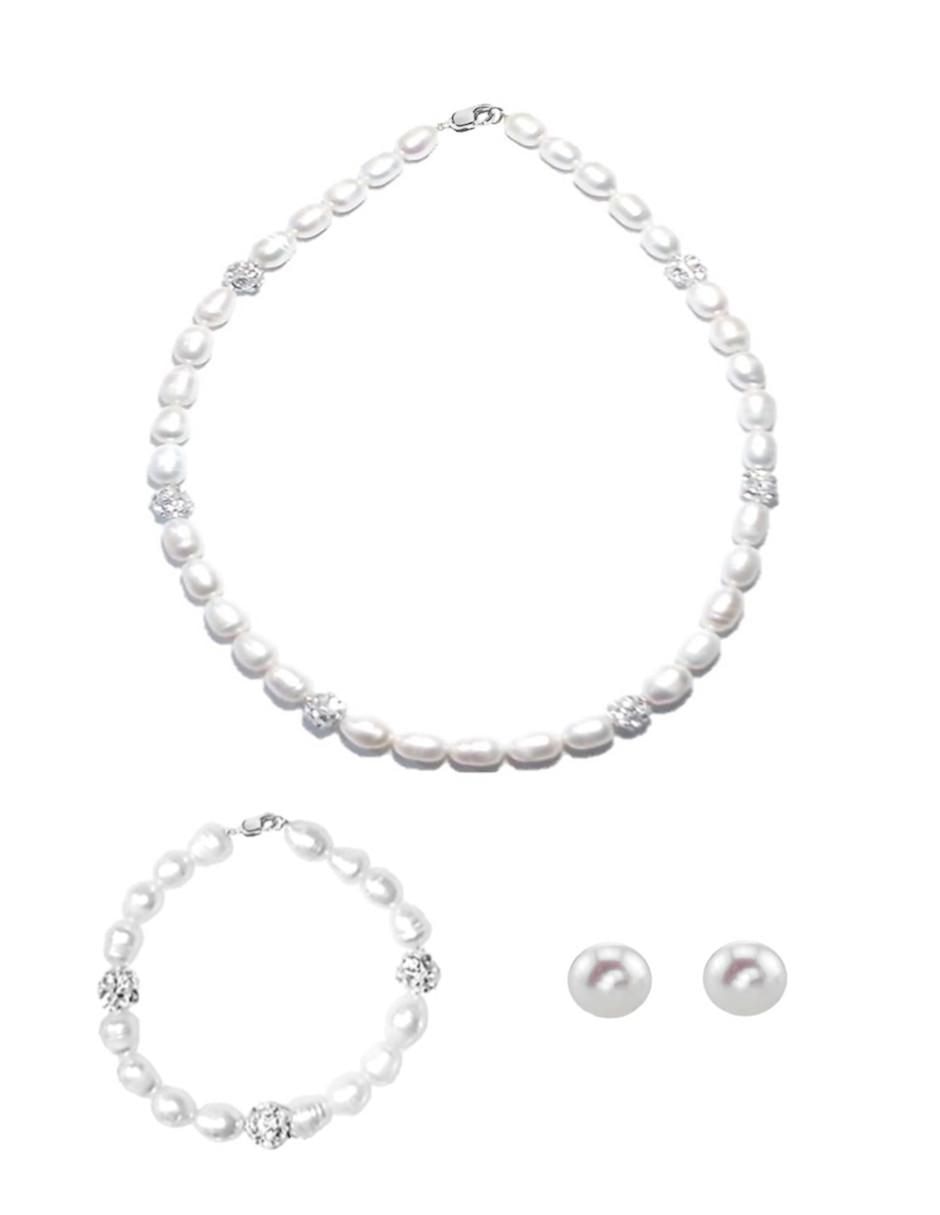 Aretes, collar y pulsera de gota de plata p 925 perla