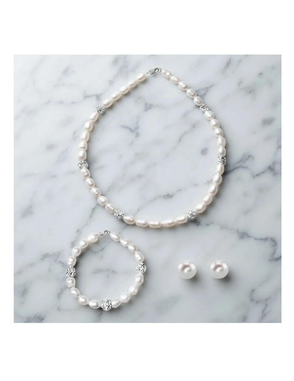 Aretes, collar y pulsera de gota de plata p 925 perla
