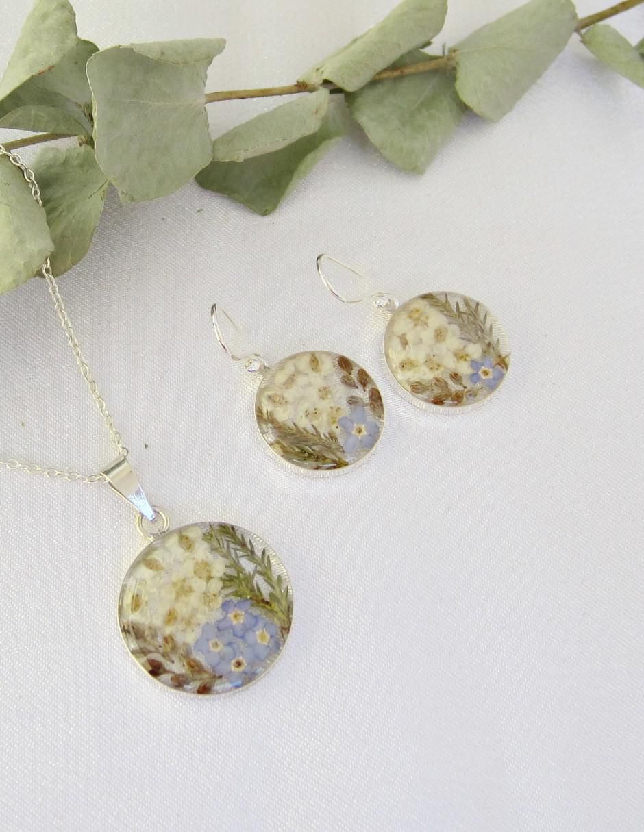 Aretes y collar redondo Petick Ramo de Novia de plata p 925 4