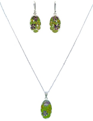 Aretes y collar ovalado Hiedra Morada de plata p 925 Aretes y collar ovalado Hiedra Morada de plata p 925