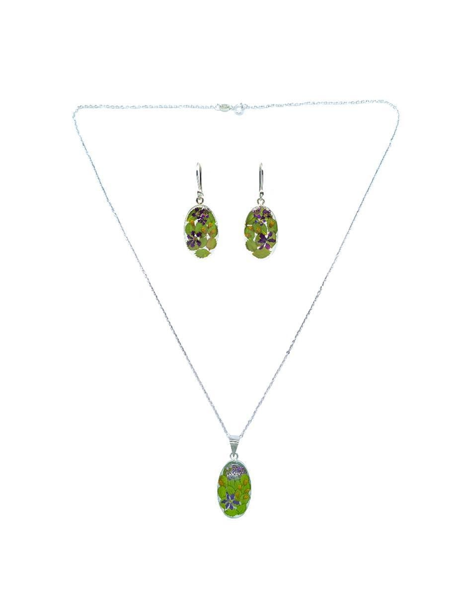 Aretes y collar ovalado Hiedra Morada de plata p 925 5