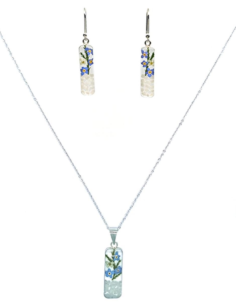 Aretes y collar rectangular Petick Jardín Azul de plata p 925