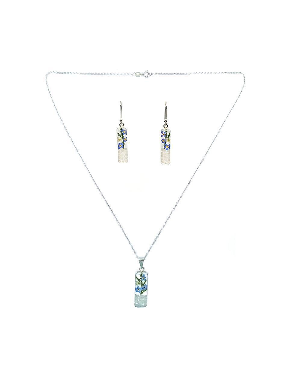 Aretes y collar rectangular Petick Jardín Azul de plata p 925 5