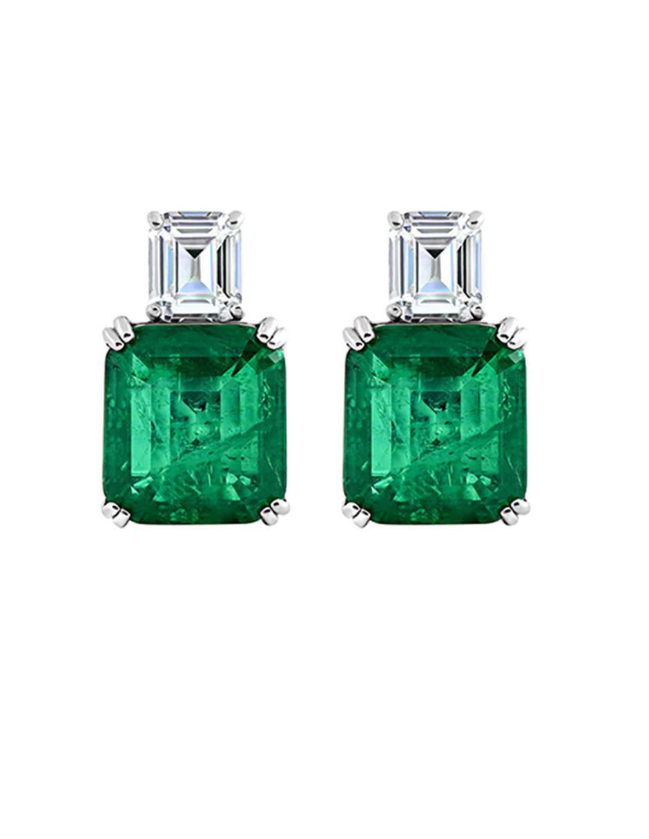 Broqueles rectangulares de plata P 925 esmeralda Broqueles rectangulares de plata P 925 esmeralda