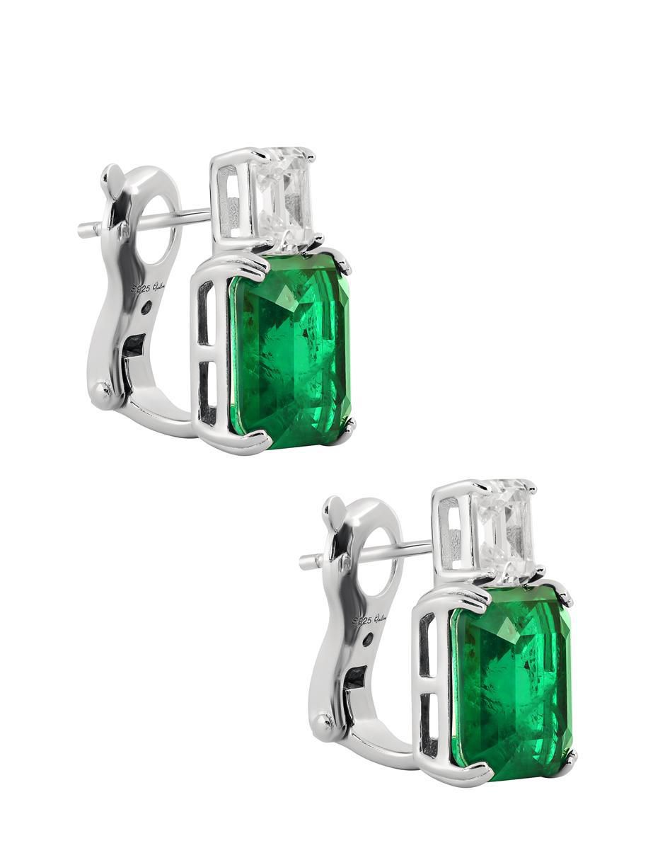 Broqueles rectangulares de plata P 925 esmeralda 2