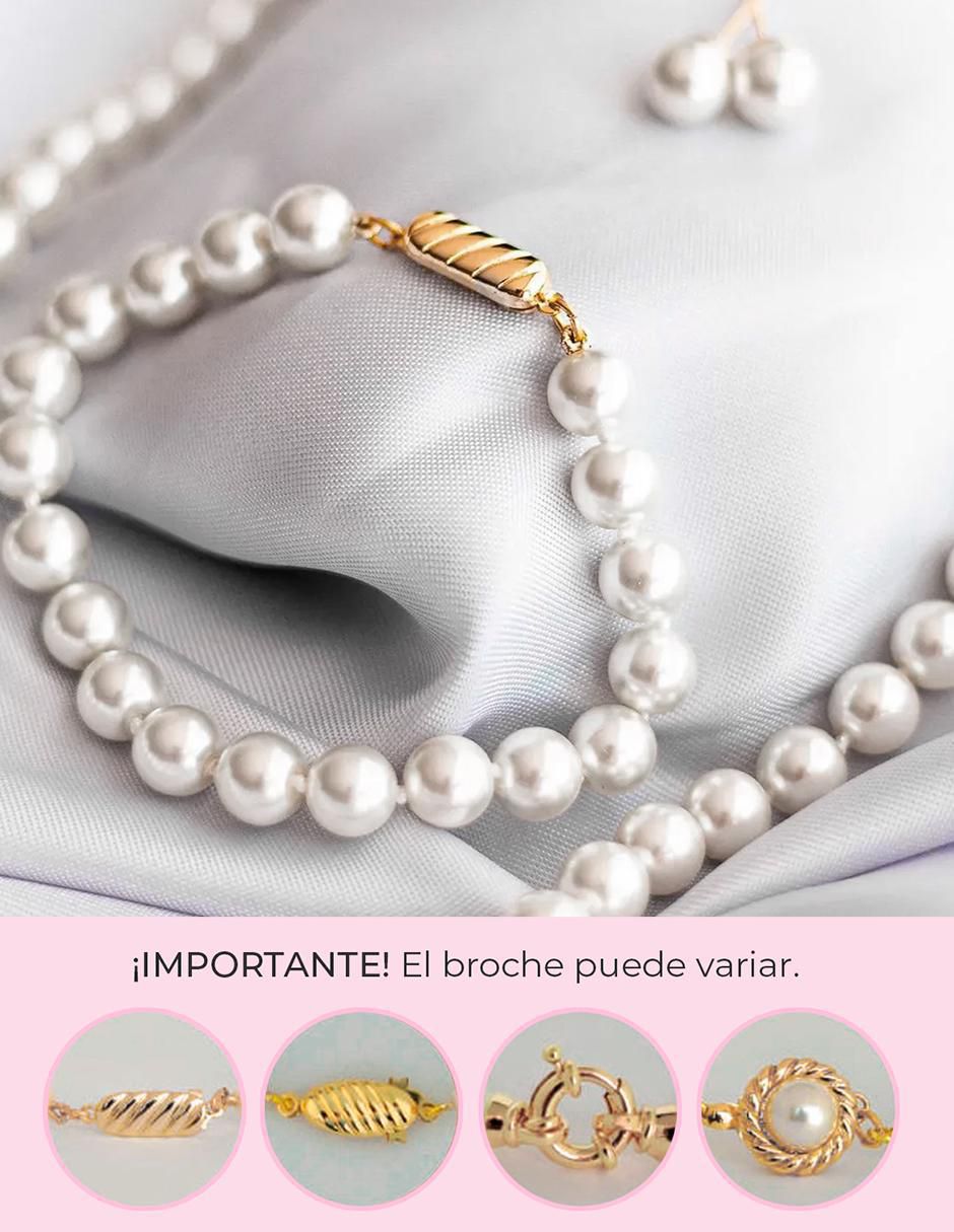 Aretes, collar y pulsera circular Perlas de Mallorca perla 5