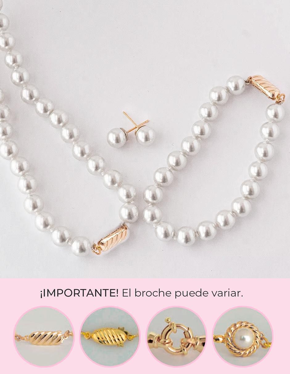 Aretes, collar y pulsera circular Perlas de Mallorca perla 6