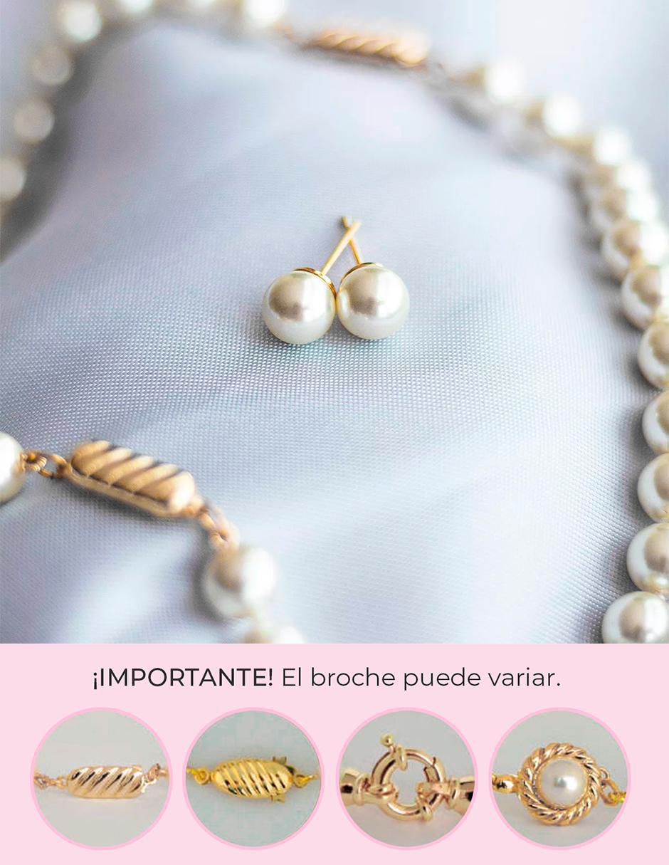 Aretes, collar y pulsera circular Perlas de Mallorca perla 7