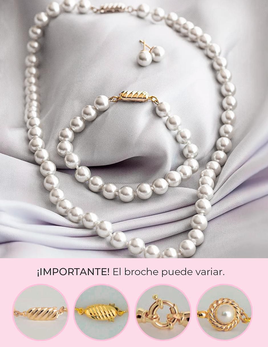 Aretes, collar y pulsera circular Perlas de Mallorca perla 8