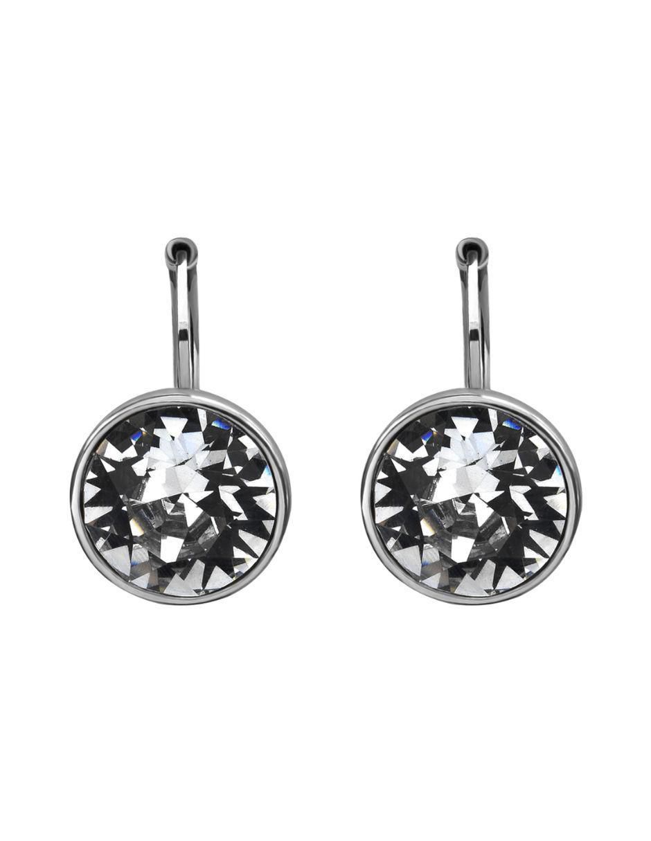 Aretes circulares con acabado baño de oro blanco cristal Aretes circulares con acabado baño de oro blanco cristal