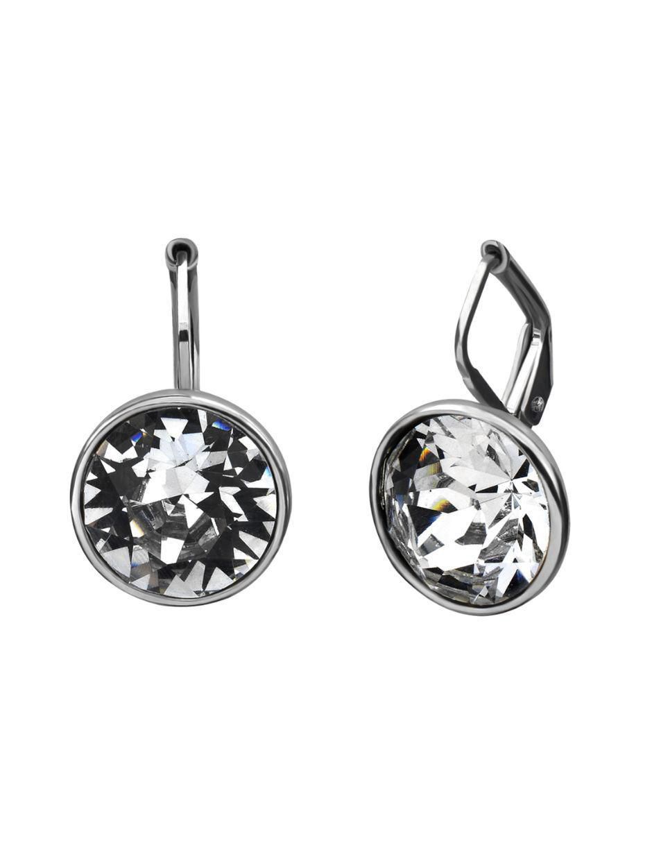 Aretes circulares con acabado baño de oro blanco cristal 3