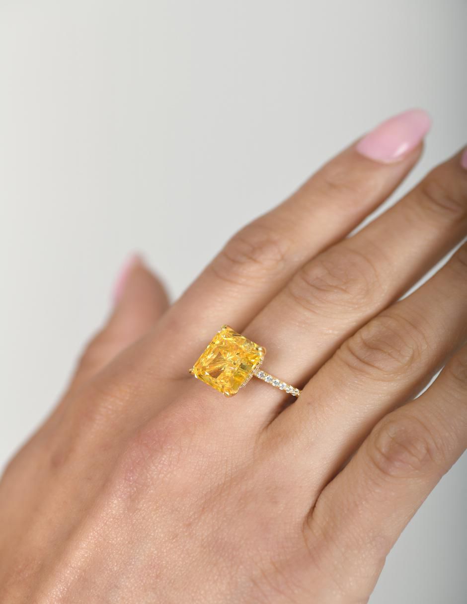 Anillo rectangular P 925 de plata zirconia brillante