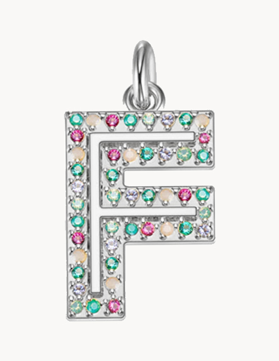 Colgante de letra F Charm Clasic de plata P 925 circonita