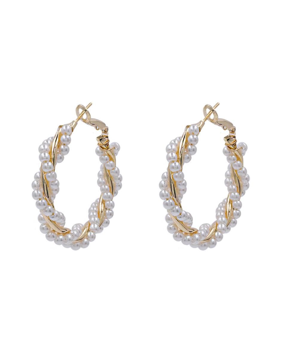 Aretes de aro con acabado brillante perla 5