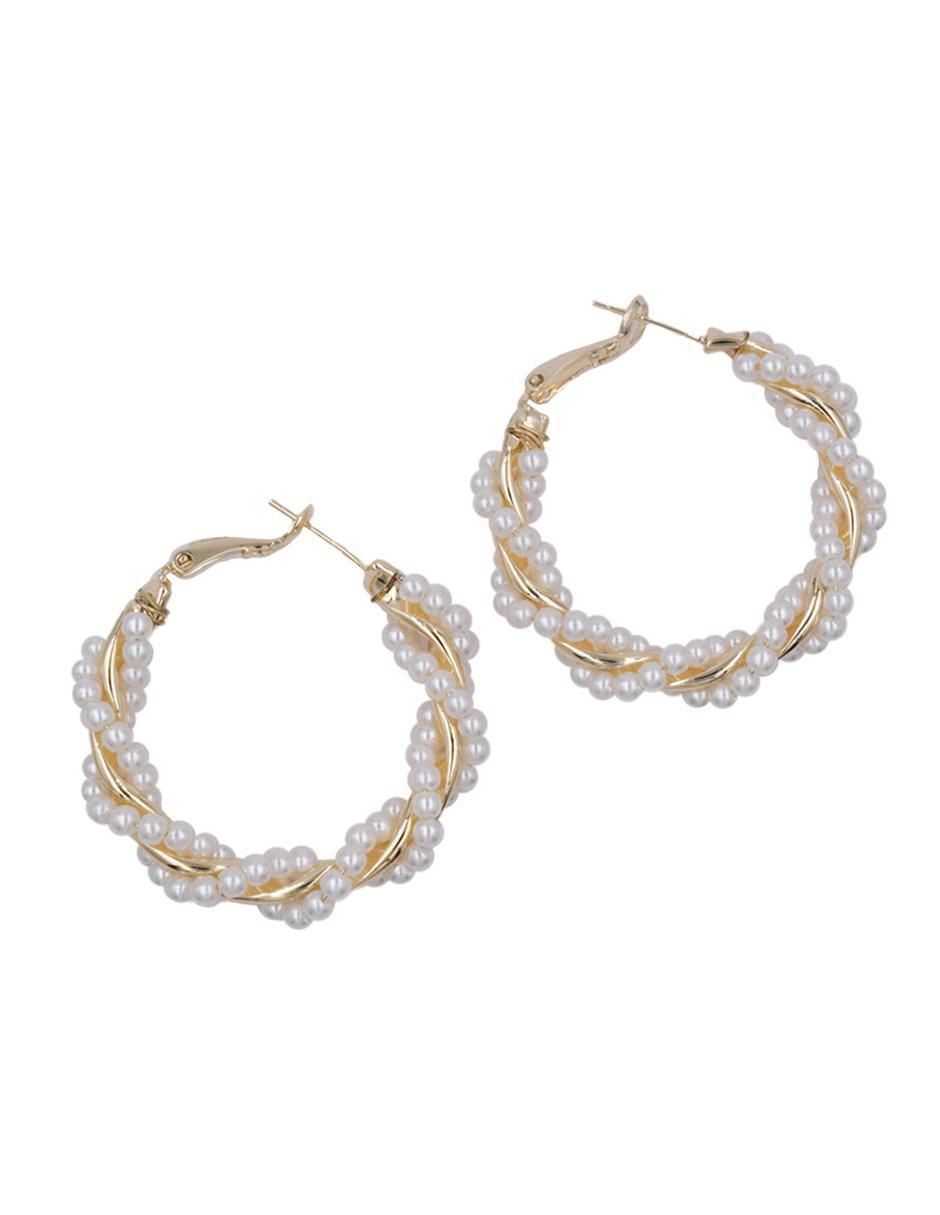 Aretes de aro con acabado brillante perla 8