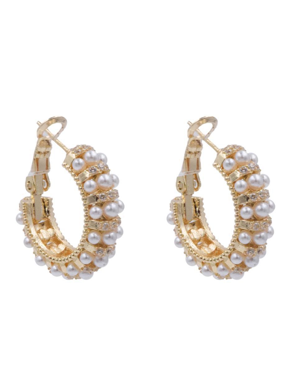 Aretes de aro con acabado brillante perla 2