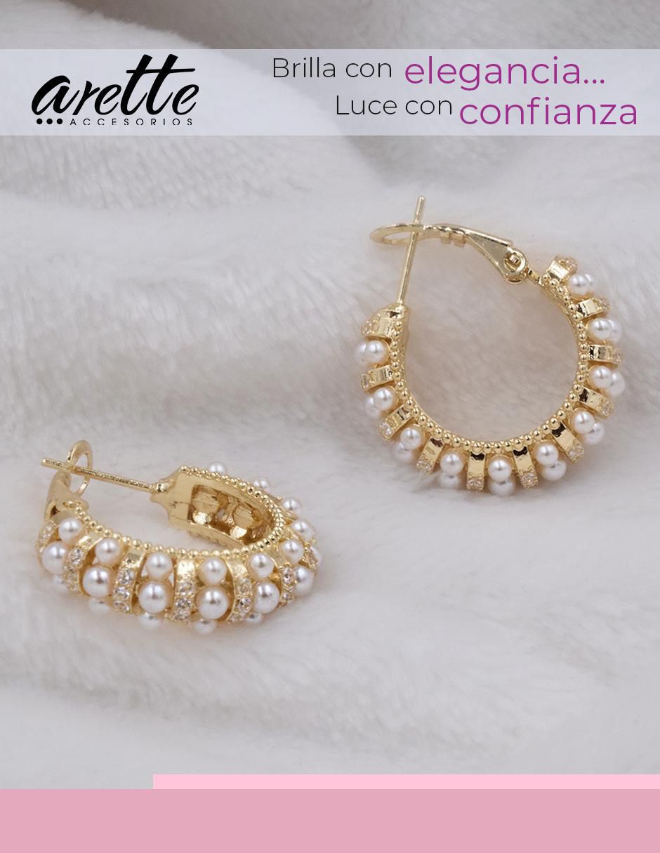 Aretes de aro con acabado brillante perla 7