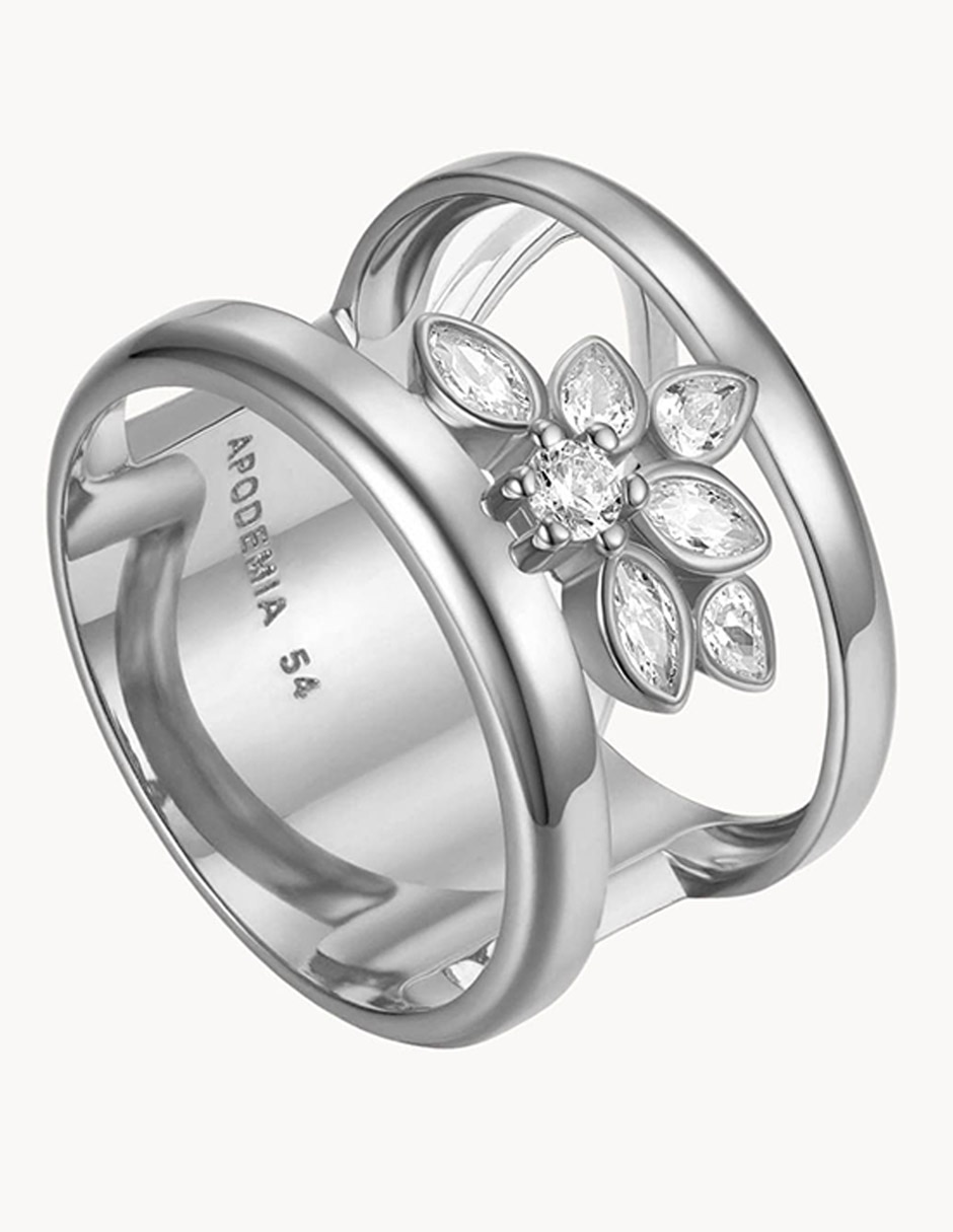 Anillo de flor P 925 de plata circonita brillante