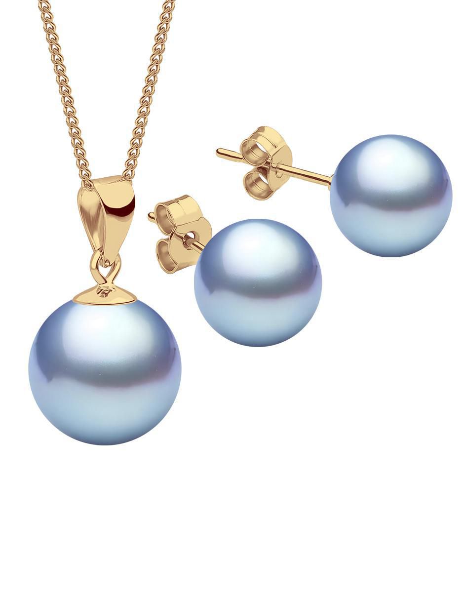 Aretes y collar de redonda Aurore 18 K perla de cristal