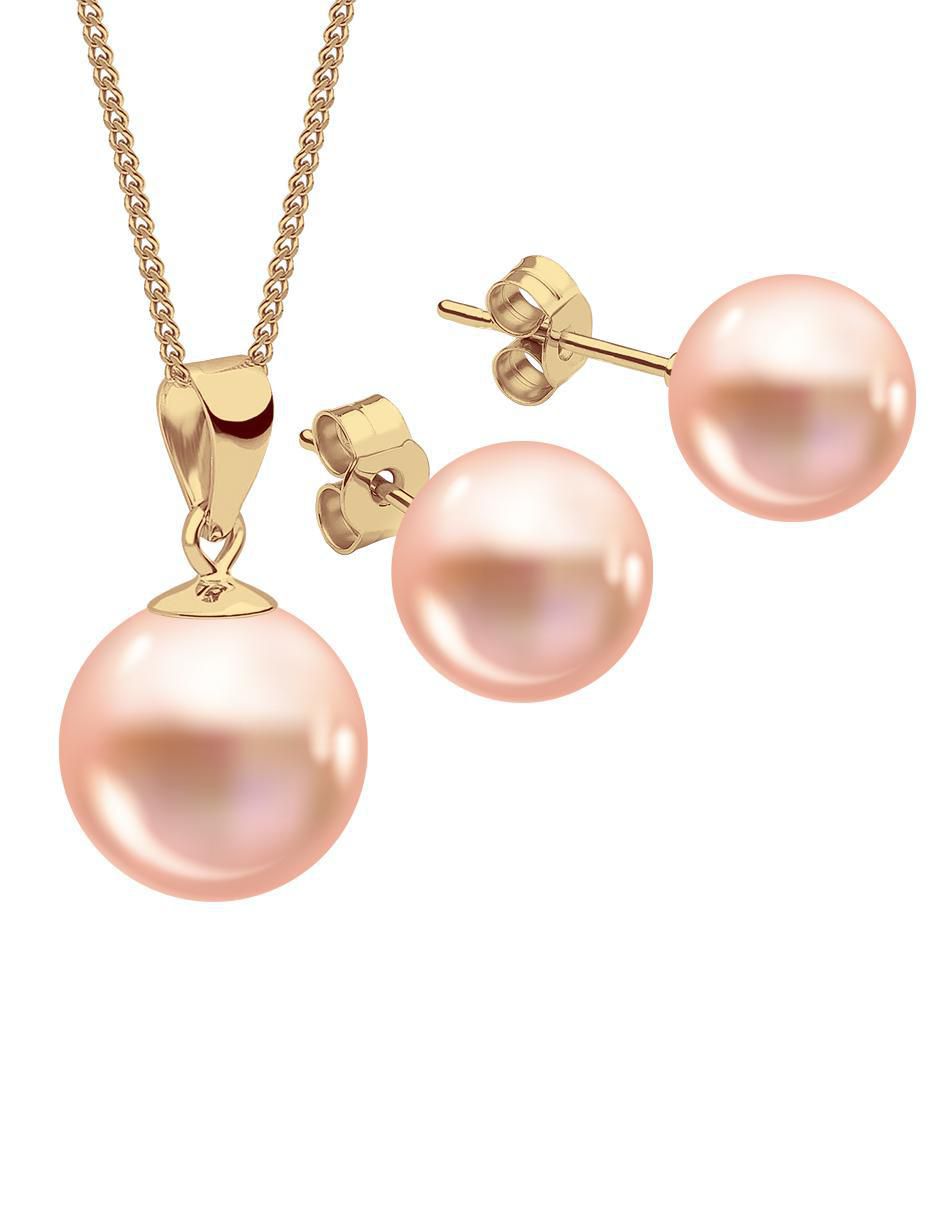 Aretes y collar de redonda Aurore 18 K perla de cristal 1