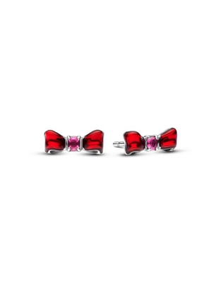 Aretes de moño Blancanieves Disney X Pandora de plata P 925 con acabado esmaltado cristal
