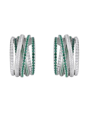 Aretes de aro de plata P 925 con acabado brillante esmeralda