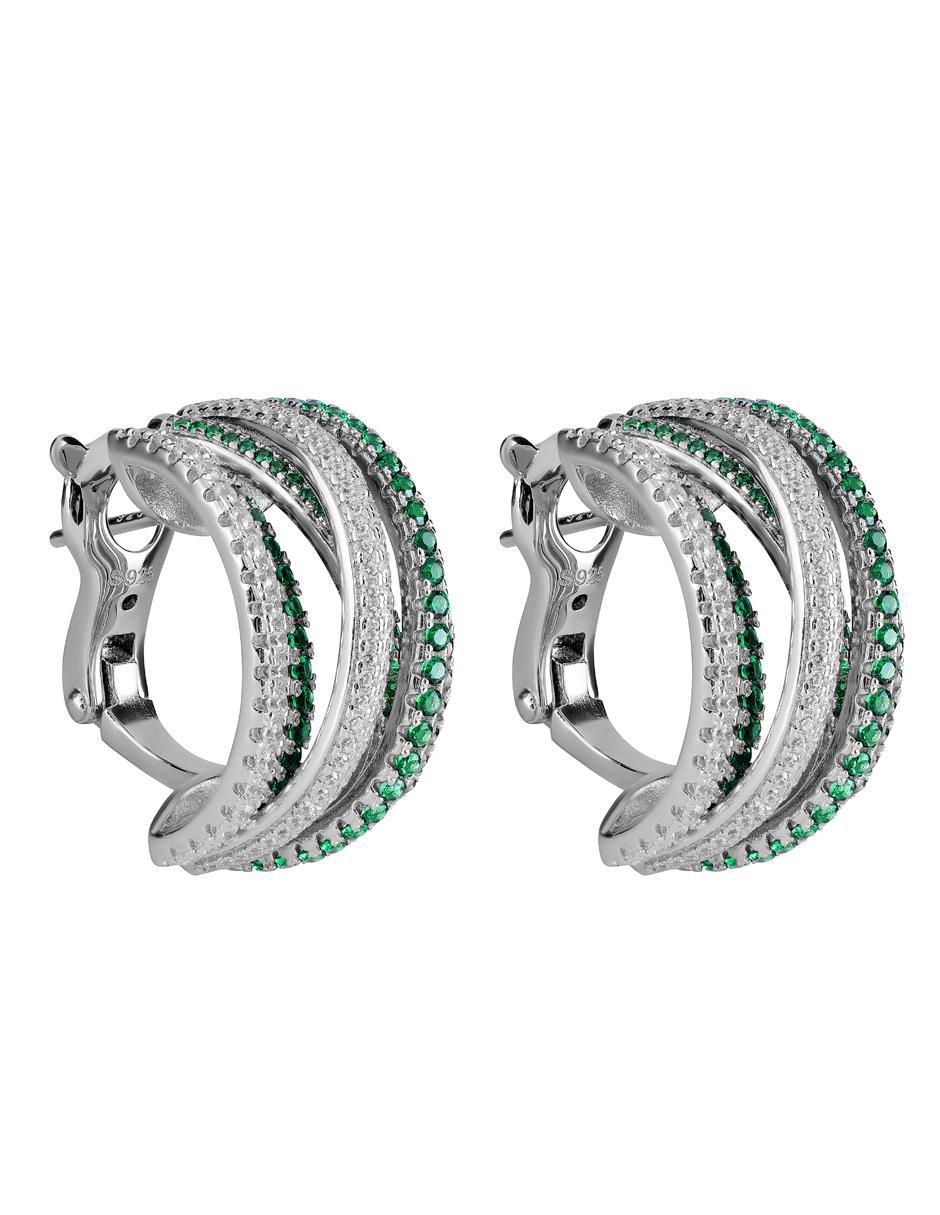 Aretes de aro de plata P 925 con acabado brillante esmeralda 2