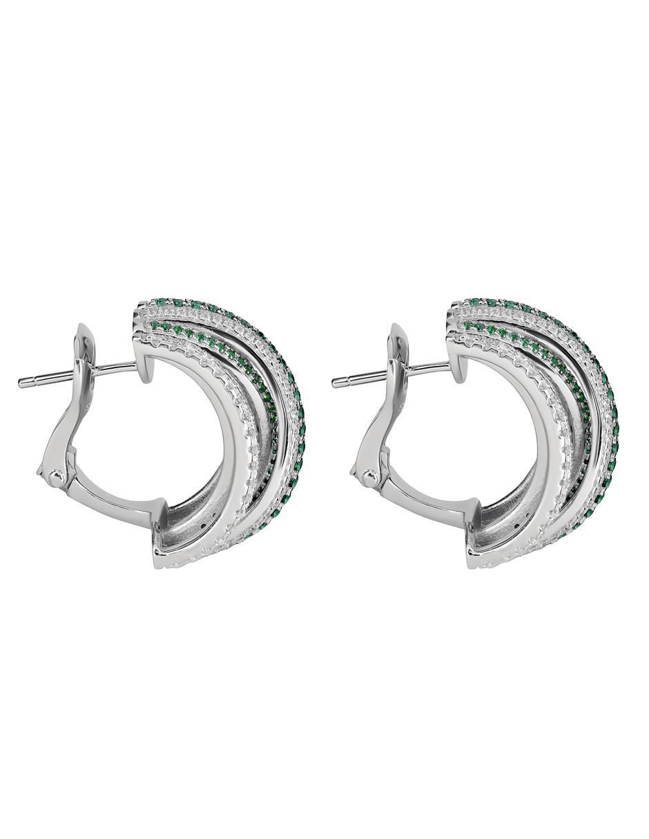 Aretes de aro de plata P 925 con acabado brillante esmeralda 3