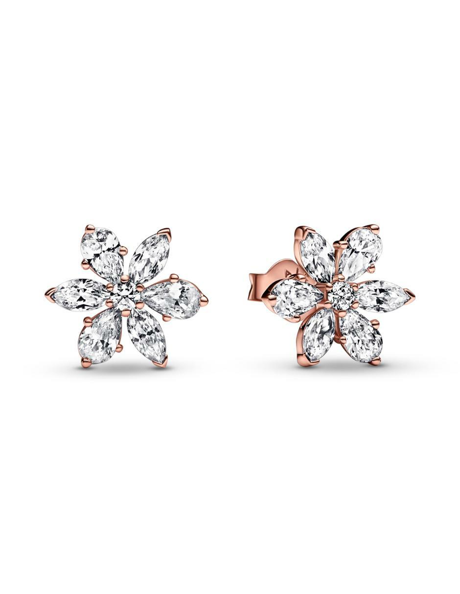 Aretes de flor de plata P 925 con acabado brillante zirconia cúbica 1