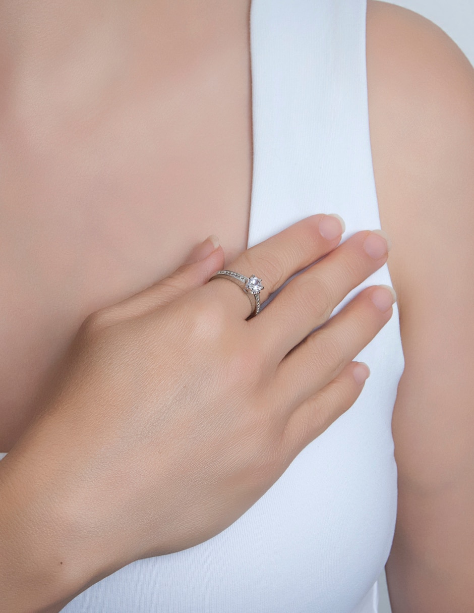 Anillo redondo P 925 de plata zirconia pavé 2
