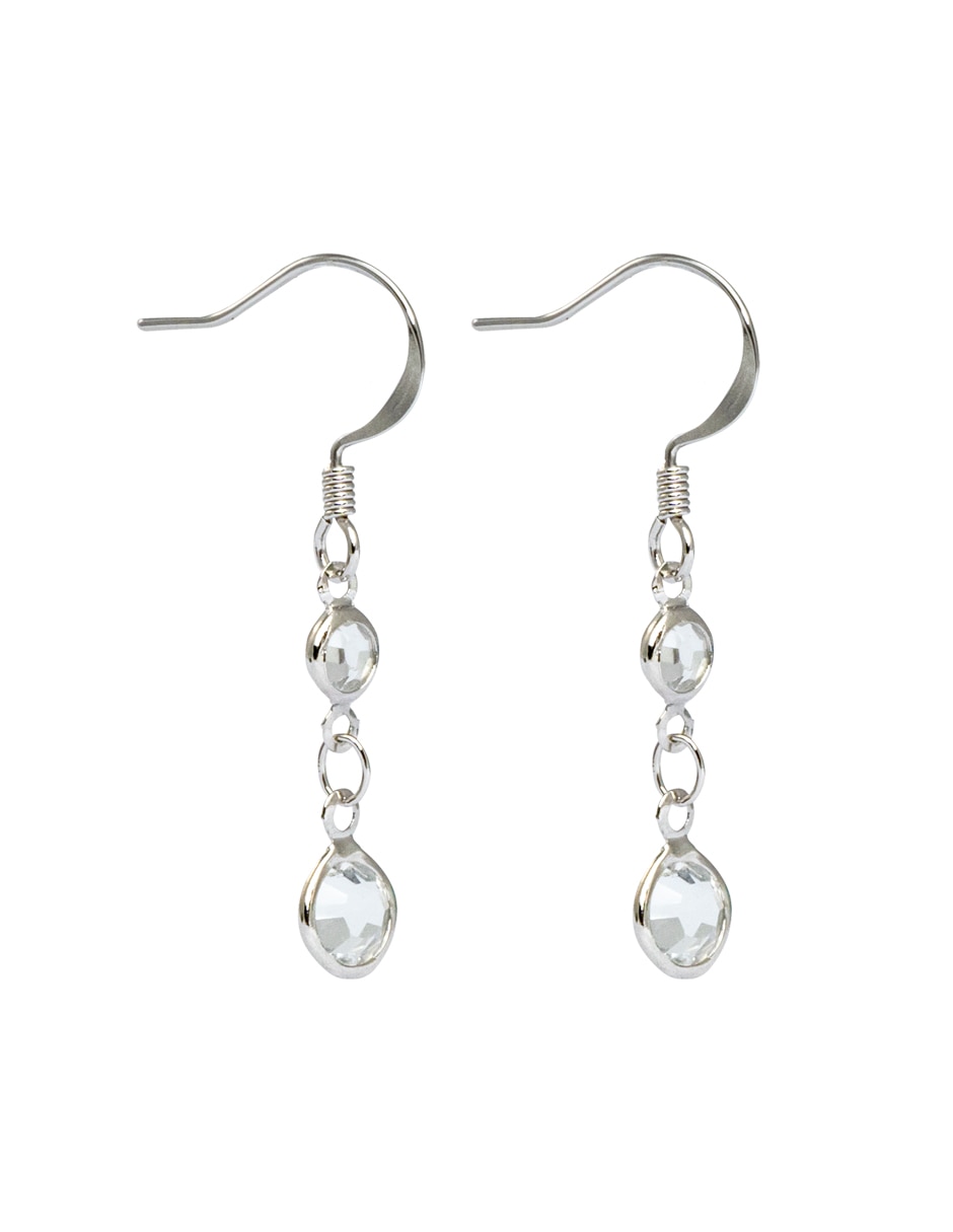 Aretes con acabado baño rodio cristal 2