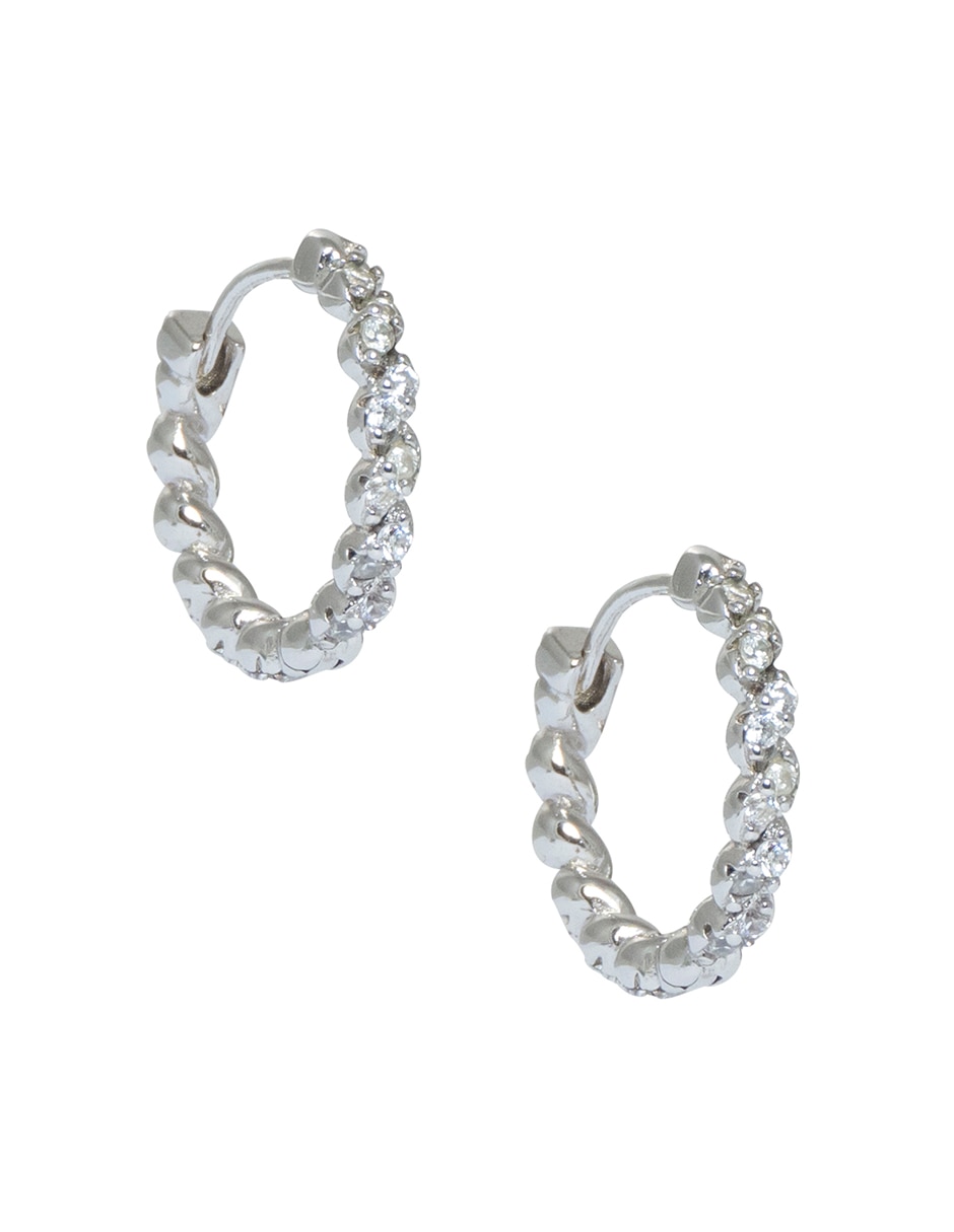 Aretes circulares de plata P 925 con acabado pavé 2