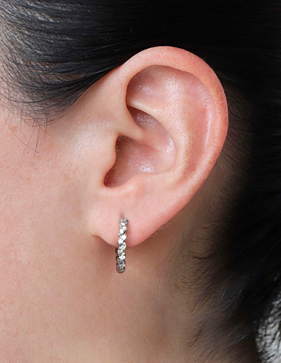 Aretes circulares de plata P 925 con acabado pavé 4