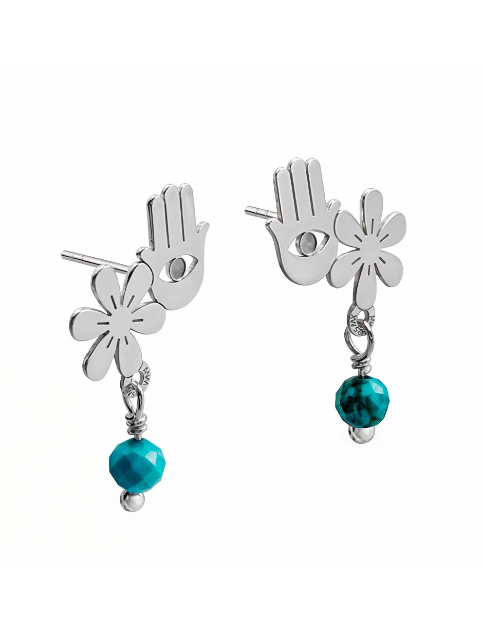 Aretes de flor Hippie de plata P 925 con acabado brillante iolita 2