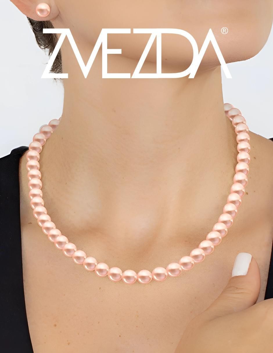 Aretes y collar de redonda Aurore 18 K perla de cristal 2