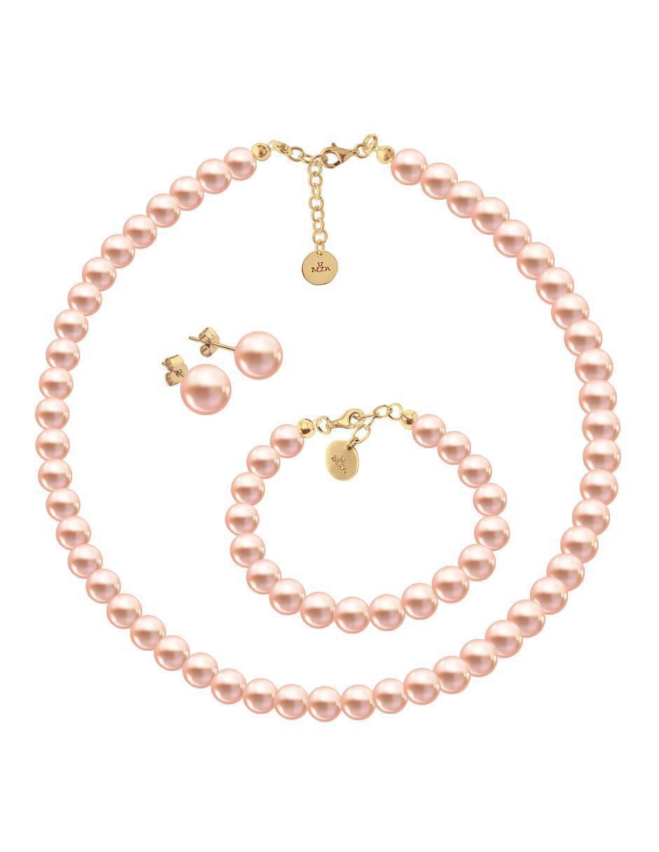 Aretes, collar y pulsera redonda Aurore 18 k perla de cristal 1