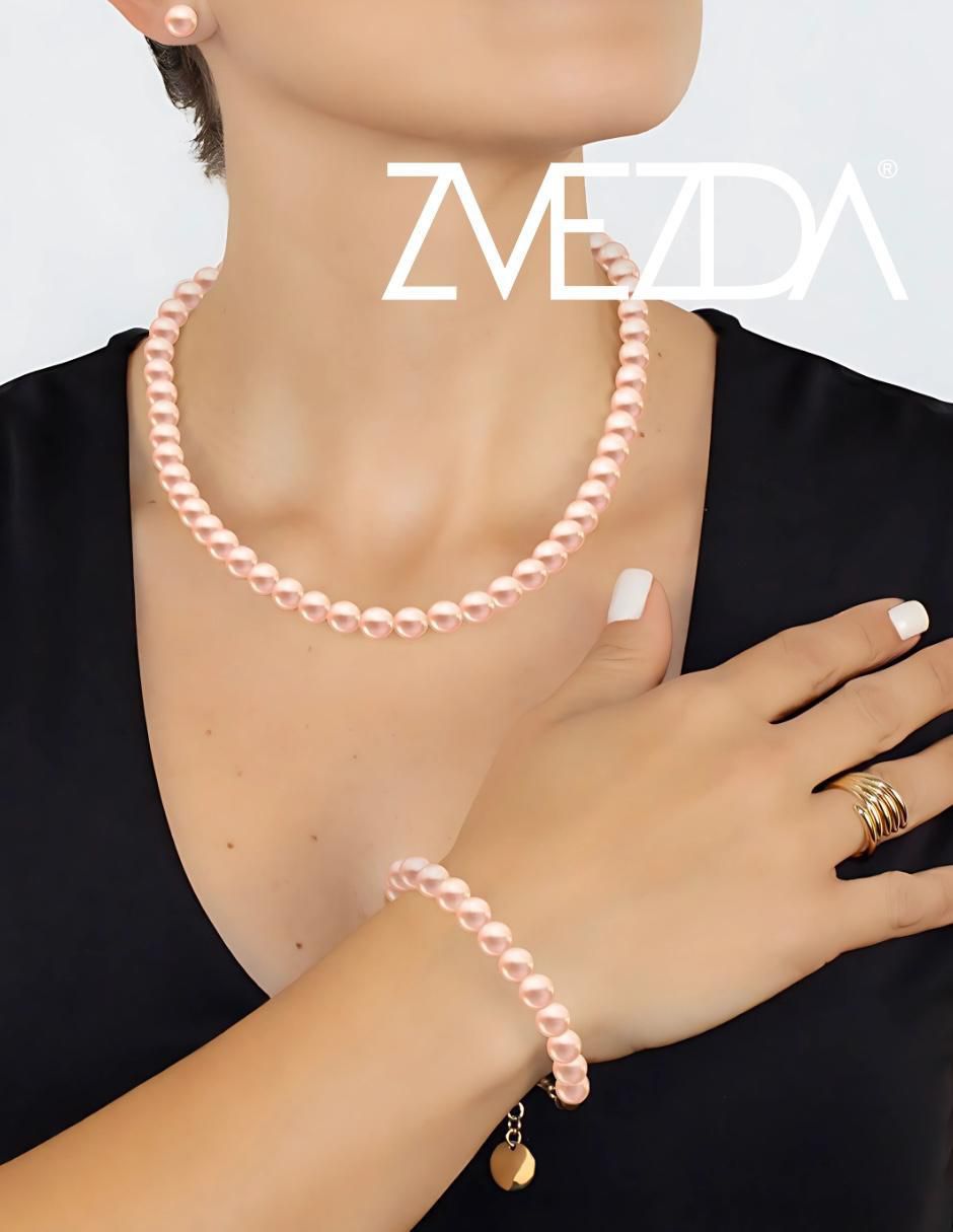Aretes, collar y pulsera redonda Aurore 18 k perla de cristal 2